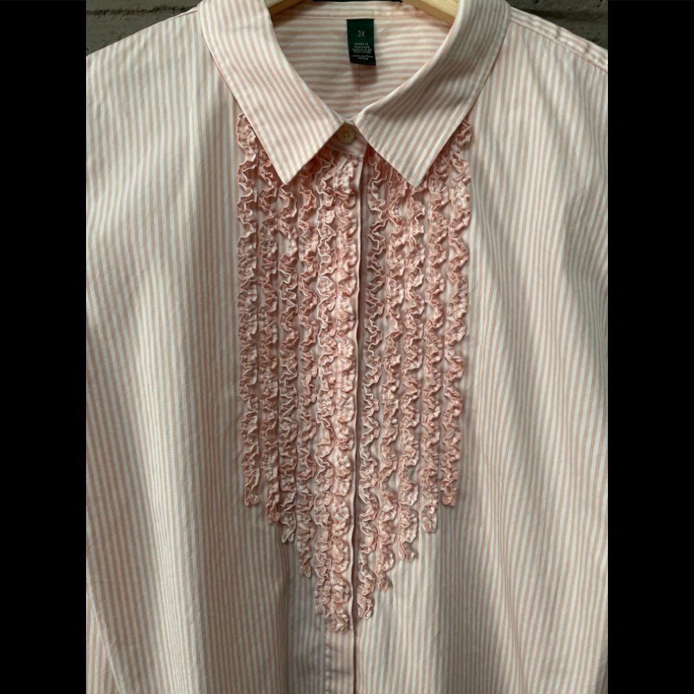 Lauren Ralph Lauren ruffle front stripe shirt 3X - Picture 4 of 13